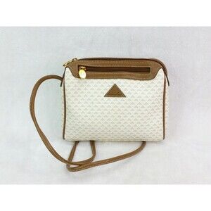 Vintage Liz Claiborne White Brown Leather Trim Crossbody Bag Shoulder Purse Y2K